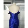 Serena Royal Blue Off-the-Shoulder Stretch Satin Mermaid Gown - Back Tailoring & Slit Detail
