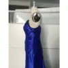 Serena Royal Blue Off-the-Shoulder Stretch Satin Mermaid Gown - Elegant Side Profile View