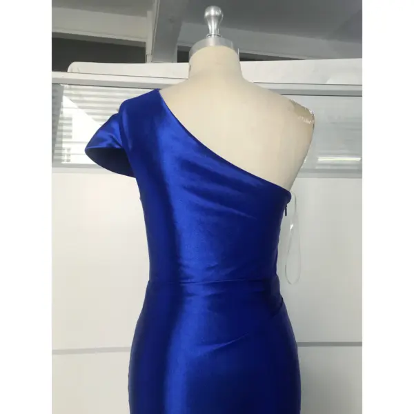 Viviana Royal Blue One-Shoulder Stretch Satin Mermaid Gown - Back Tailoring & Slit Detail