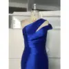 Viviana Royal Blue One-Shoulder Stretch Satin Mermaid Gown - Bodice & Neckline Detail