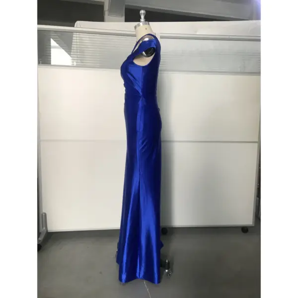 Viviana Royal Blue One-Shoulder Stretch Satin Mermaid Gown - Elegant Side Profile View