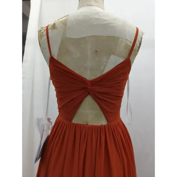 Camille Paprika Chiffon A-Line Dress - Detail View 4