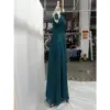 Adeline Petrol Chiffon A-Line Gown - Detail View 2