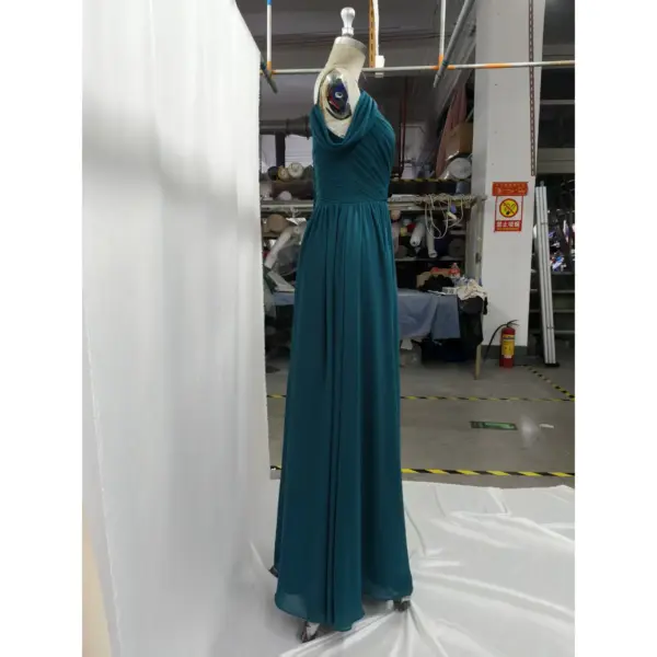 Adeline Petrol Chiffon A-Line Gown - Detail View 2
