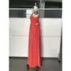 Isolde Burnt Orange Chiffon Slit Maxi Dress - Elegant Side Profile View
