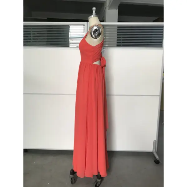 Isolde Burnt Orange Chiffon Slit Maxi Dress - Elegant Side Profile View