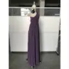 Amelie Mauve Pleated Chiffon Slit Dress - Elegant Side Profile View
