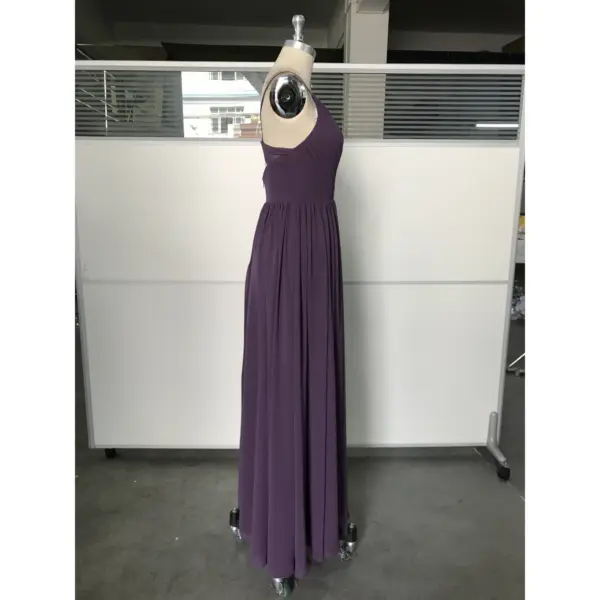 Amelie Mauve Pleated Chiffon Slit Dress - Elegant Side Profile View