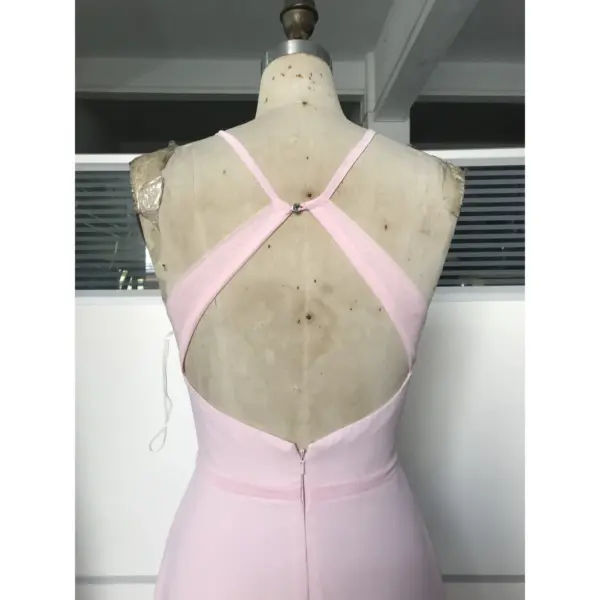 Evelyn Pale Pink Chiffon Slit Dress - Back Tailoring & Slit Detail