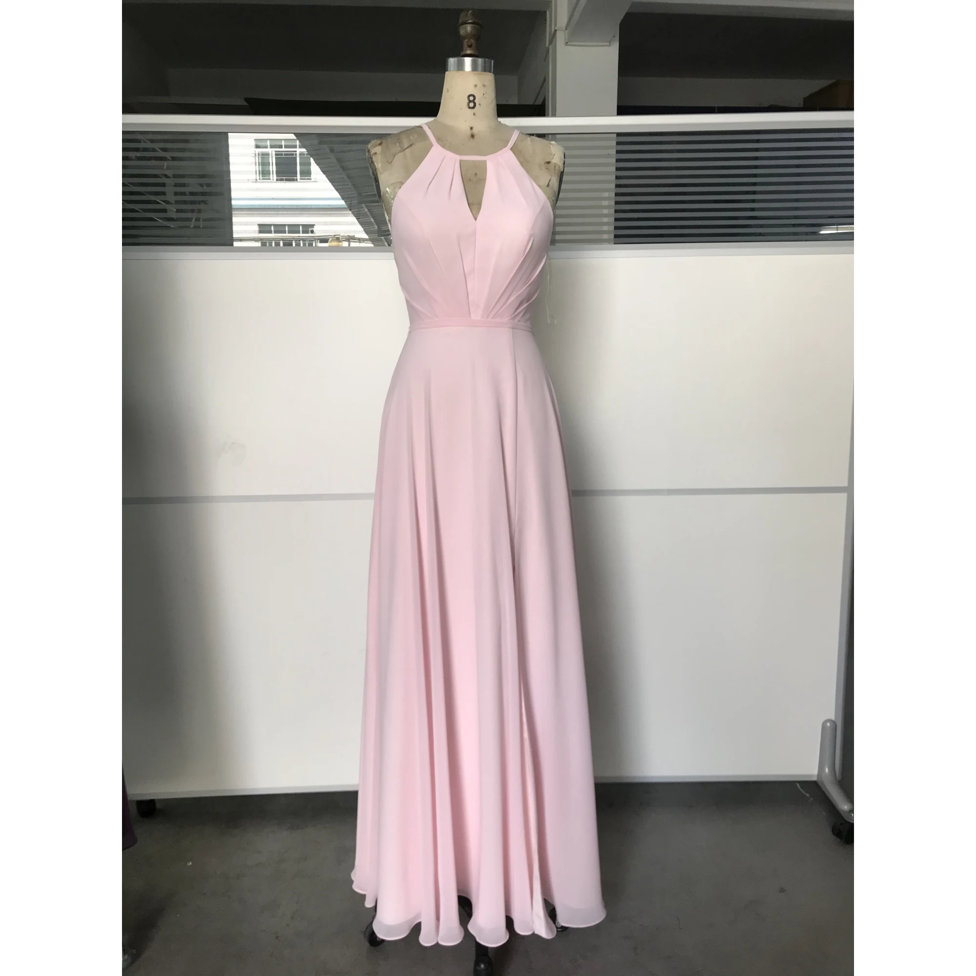 Evelyn Pale Pink Chiffon Slit Dress in Pale Pink
