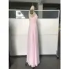 Evelyn Pale Pink Chiffon Slit Dress - Elegant Side Profile View
