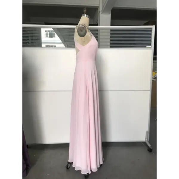 Evelyn Pale Pink Chiffon Slit Dress - Elegant Side Profile View