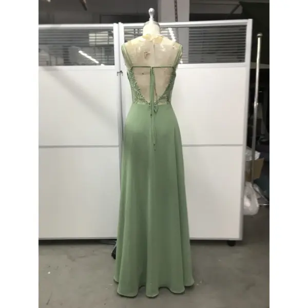Elowen Fern Chiffon Lace Applique A-Line Gown - Craftsmanship Detail 3