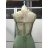 Elowen Fern Chiffon Lace Applique A-Line Gown - Back Tailoring & Slit Detail