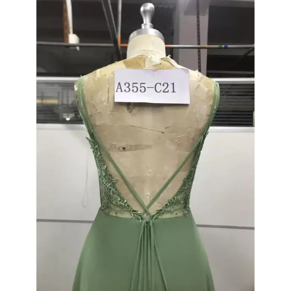 Elowen Fern Chiffon Lace Applique A-Line Gown - Craftsmanship Detail 2