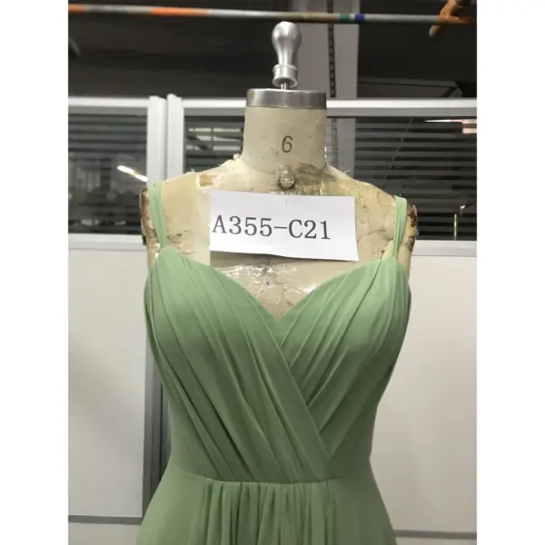 Elowen Fern Chiffon Lace Applique A-Line Gown - Bodice & Neckline Detail