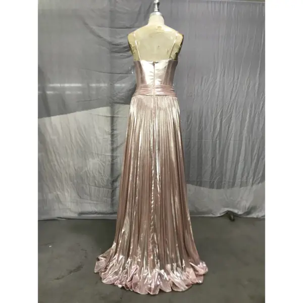 Penelope Rose Gold Metallic Plissé Dress - Detail View 5