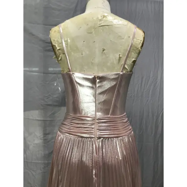 Penelope Rose Gold Metallic Plissé Dress - Detail View 3