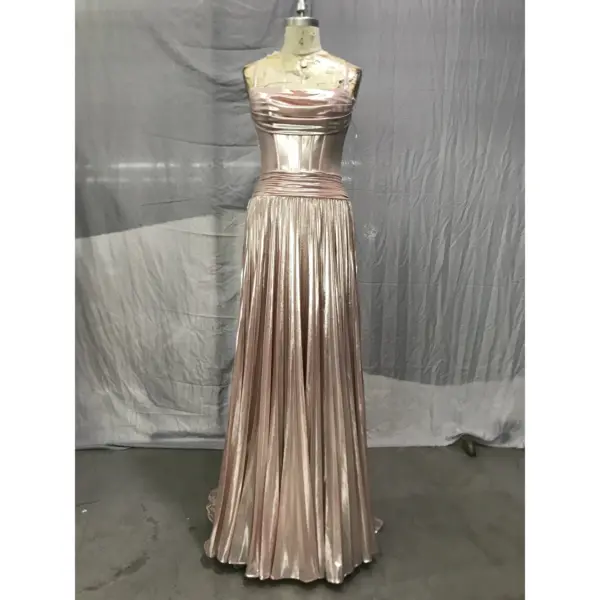 Penelope Rose Gold Metallic Plissé Dress - Detail View 4
