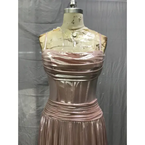 Penelope Rose Gold Metallic Plissé Dress - Detail View 2