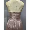 Alessandra Rose Gold Metallic Plissé Slit Gown - Detail View 4