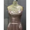 Alessandra Rose Gold Metallic Plissé Slit Gown - Detail View 3