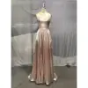 Alessandra Rose Gold Metallic Plissé Slit Gown - Detail View 6