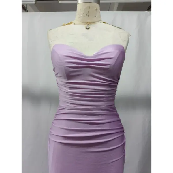 Angie Lilac Ruched Jersey Sheath Gown - Craftsmanship Detail 2