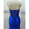 Allison Royal Blue Lace Applique Stretch Satin Mermaid Gown - Back Tailoring & Slit Detail