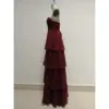 Elizabeth Burgundy Tiered Chiffon Ball Gown - Elegant Side Profile View