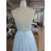 Emily Baby Blue Embroidered Tulle Ball Gown - Back Tailoring & Slit Detail
