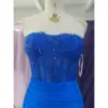 Victoire Royal Blue Embroidered Jersey Mermaid Dress - Bodice & Neckline Detail