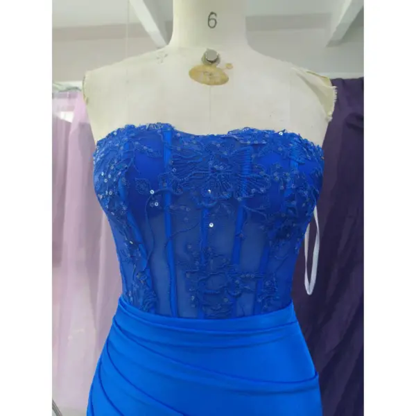 Victoire Royal Blue Embroidered Jersey Mermaid Dress - Bodice & Neckline Detail