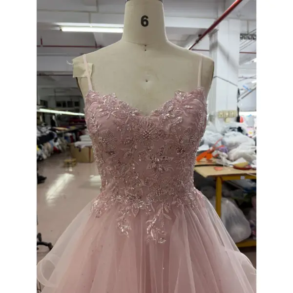 Ophelia Baby Pink Sparkle Tulle Embroidered Beaded Ball Gown - Detail View 2