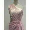 Liora Baby Pink Polyester Satin Ruched Sheath Gown - Bodice & Neckline Detail