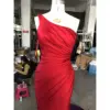 Giselle Red Jersey One-Shoulder Dress - Detail View 2