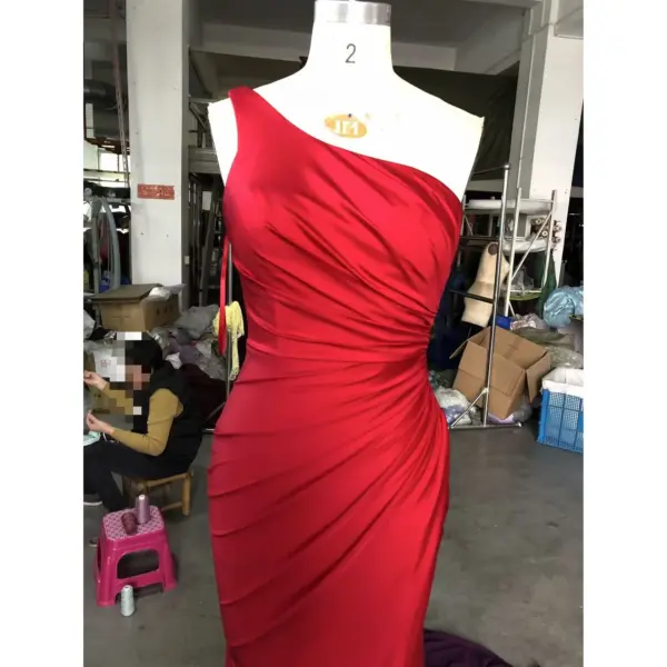 Giselle Red Jersey One-Shoulder Dress - Detail View 2