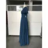 Clémence Dark Navy Chiffon Slit Dress with Pockets - Elegant Side Profile View