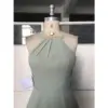 Simone Sage Green Chiffon Halter A-Line Gown - Bodice & Neckline Detail