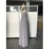 Jolanda Silver Chiffon Ruched V-Neck Evening Gown - Elegant Side Profile View