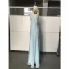 Megan Sky Blue Chiffon Slit Dress - Elegant Side Profile View