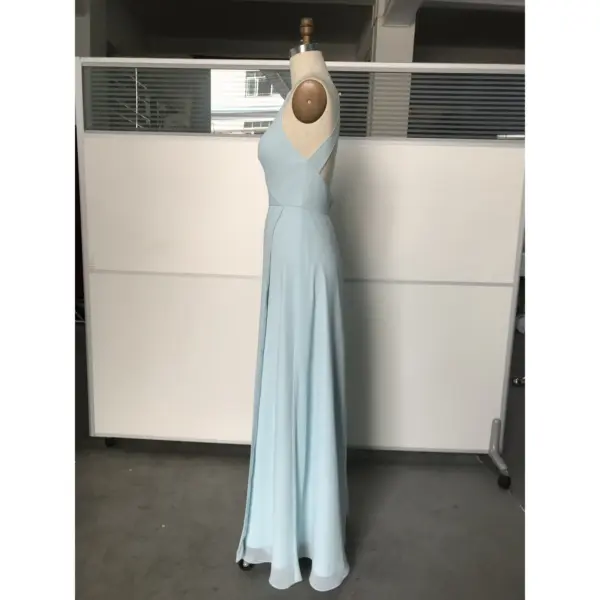 Megan Sky Blue Chiffon Slit Dress - Elegant Side Profile View