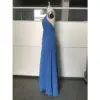 Bianca Ocean Blue Ruched Chiffon Gown - Elegant Side Profile View