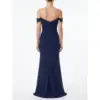 Back view of the Lisa Navy Chiffon Sheath Gown showcasing a V-back with central zipper, ruched detailing through the bodice and hips, and the fluid drape of the lightweight chiffon fabric.