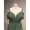 Angela Eucalyptus Chiffon Off-the-Shoulder Ruched Slit Gown - Bodice & Neckline Detail
