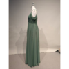 Angela Eucalyptus Chiffon Off-the-Shoulder Ruched Slit Gown - Elegant Side Profile View