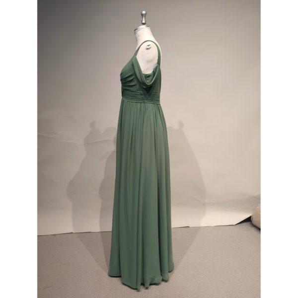 Angela Eucalyptus Chiffon Off-the-Shoulder Ruched Slit Gown - Elegant Side Profile View