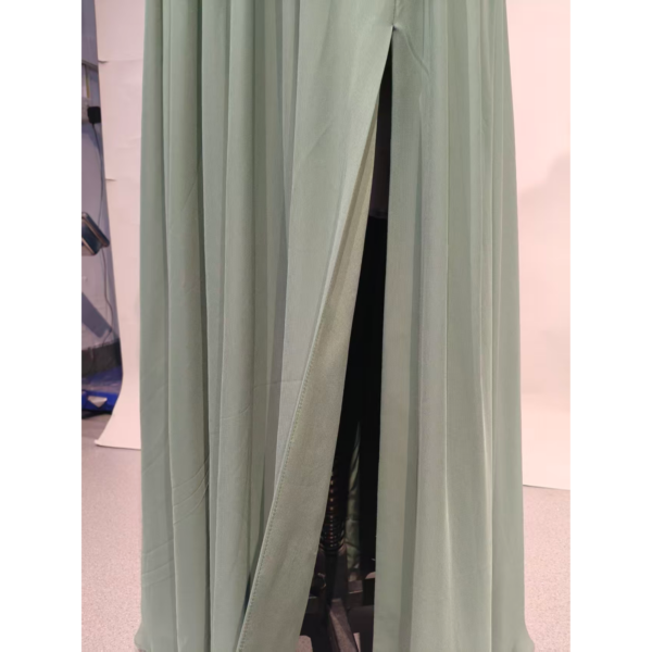 Angela Eucalyptus Chiffon Off-the-Shoulder Ruched Slit Gown - Craftsmanship Detail 1