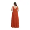 Rear view of the Iolanda Paprika chiffon gown showcasing a deep V-back with concealed zipper, pleated natural waist, and elegant A-line chiffon skirt that drapes beautifully to the floor.
