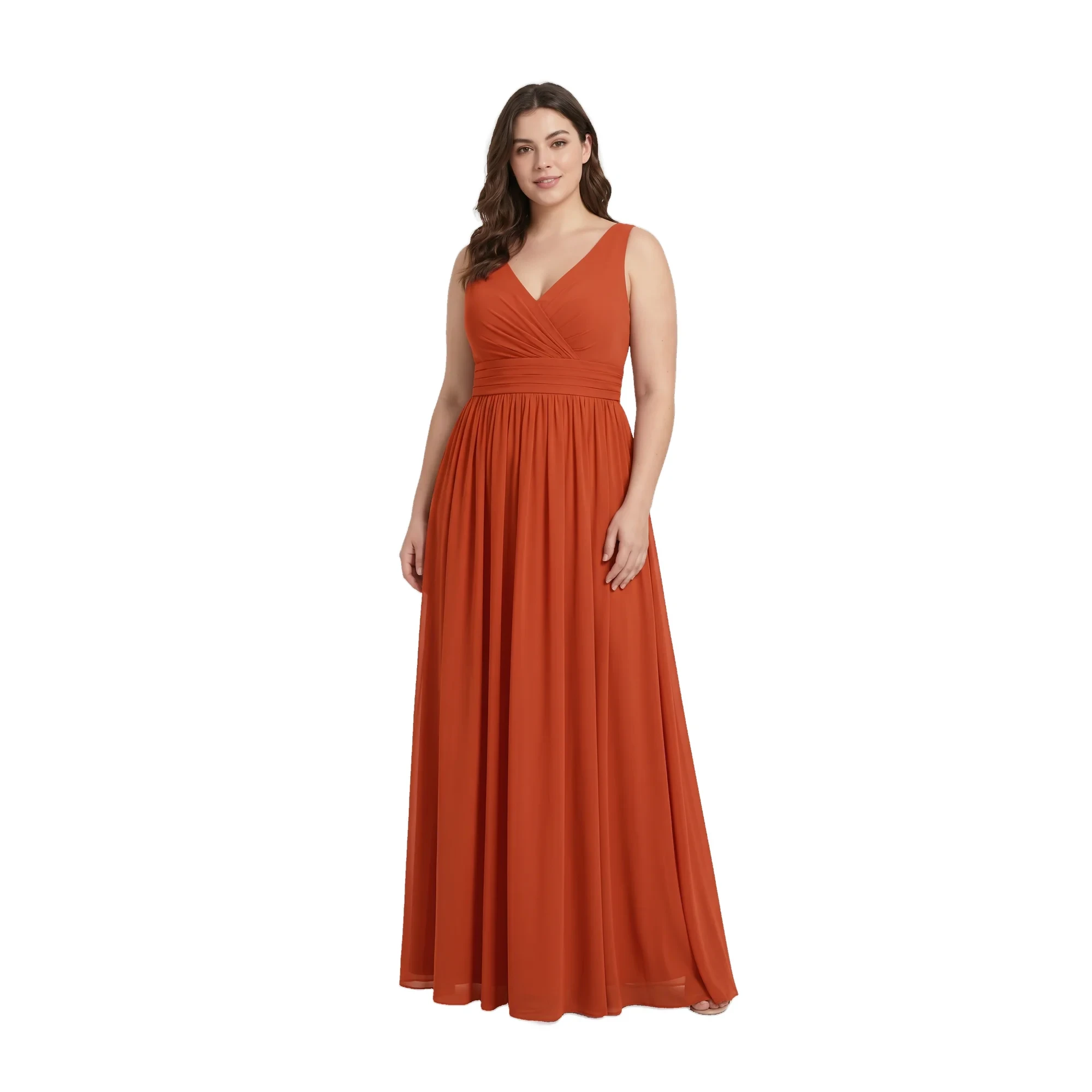 Iolanda Paprika Chiffon V-Neck A-Line Gown in Paprika